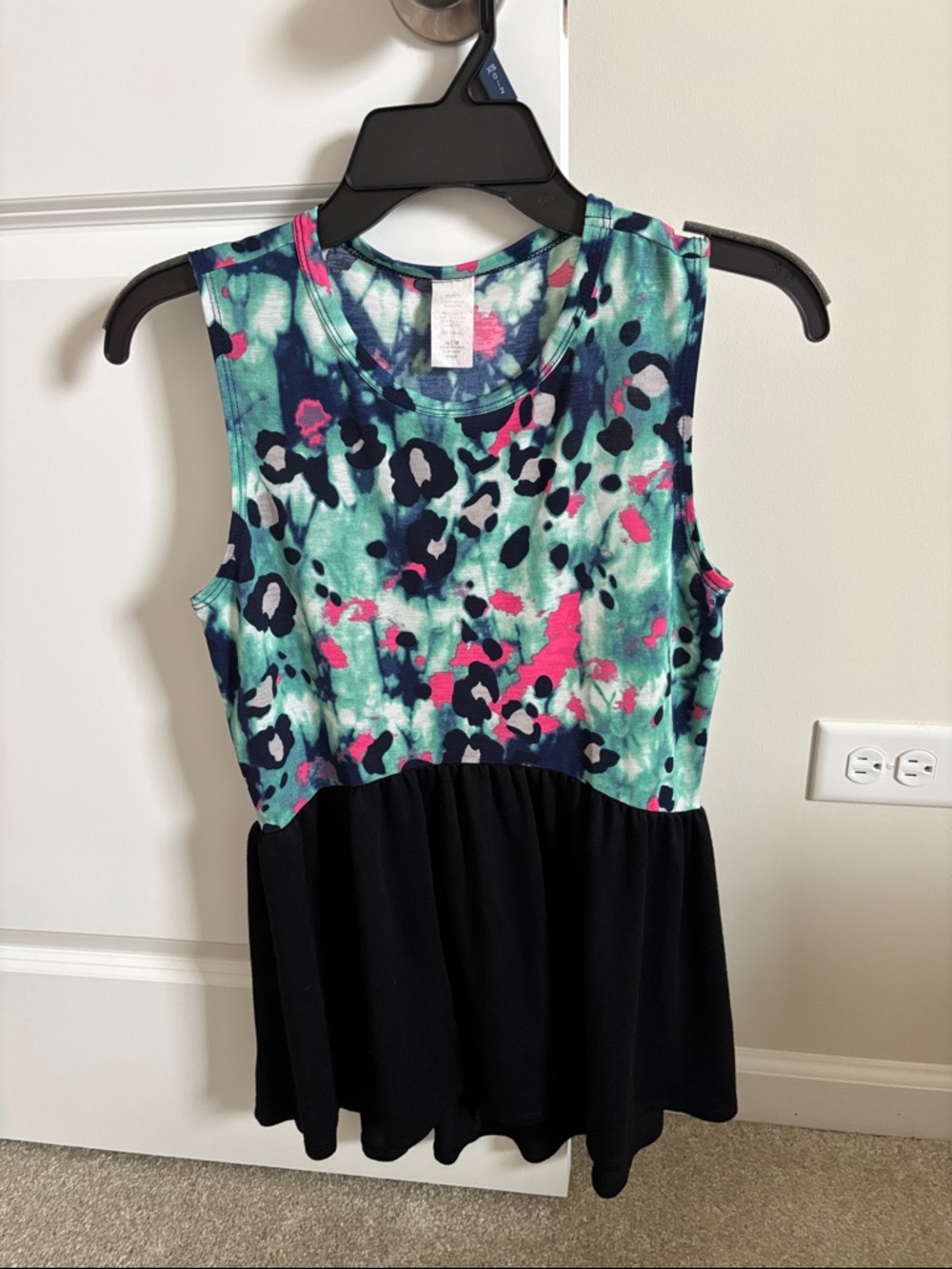 Sew In Love Teal Navy & Pink Printed Peplum Tank